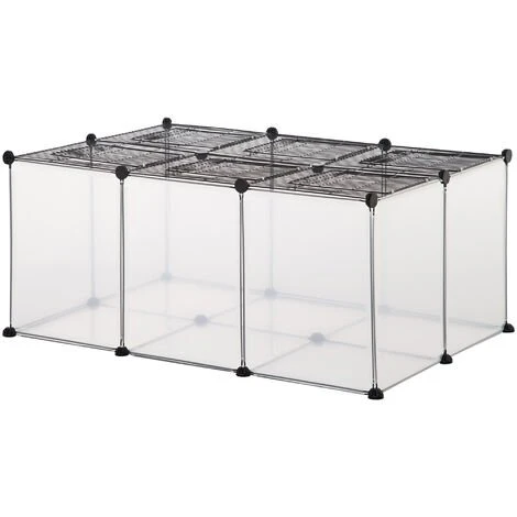 PawHut Cage Parc Enclos Petits Animaux De Compagnie - Dim. 105L X 70l X 45H Cm - 16 Panneaux Résine PP Opaque, 6 Grilles Portes - Fils D'acier Noir - Noir 1 PawHut Cage Parc Enclos Petits Animaux De Compagnie - Dim. 105L X 70l X 45H Cm - 16 Panneaux Résine PP Opaque, 6 Grilles Portes - Fils D'acier Noir - Noir