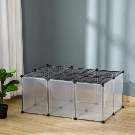 PawHut Cage Parc Enclos Petits Animaux De Compagnie - Dim. 105L X 70l X 45H Cm - 16 Panneaux Résine PP Opaque, 6 Grilles Portes - Fils D'acier Noir - Noir 2 PawHut Cage Parc Enclos Petits Animaux De Compagnie - Dim. 105L X 70l X 45H Cm - 16 Panneaux Résine PP Opaque, 6 Grilles Portes - Fils D'acier Noir - Noir – Image 2