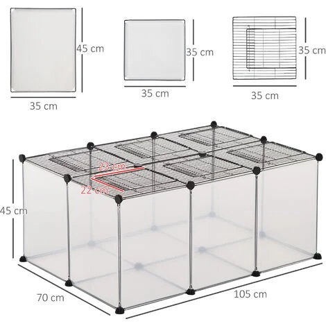 PawHut Cage Parc Enclos Petits Animaux De Compagnie - Dim. 105L X 70l X 45H Cm - 16 Panneaux Résine PP Opaque, 6 Grilles Portes - Fils D'acier Noir - Noir 3 PawHut Cage Parc Enclos Petits Animaux De Compagnie - Dim. 105L X 70l X 45H Cm - 16 Panneaux Résine PP Opaque, 6 Grilles Portes - Fils D'acier Noir - Noir – Image 3