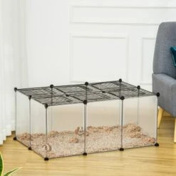 PawHut Cage Parc Enclos Petits Animaux De Compagnie - Dim. 105L X 70l X 45H Cm - 16 Panneaux Résine PP Opaque, 6 Grilles Portes - Fils D'acier Noir - Noir 8 PawHut Cage Parc Enclos Petits Animaux De Compagnie - Dim. 105L X 70l X 45H Cm - 16 Panneaux Résine PP Opaque, 6 Grilles Portes - Fils D'acier Noir - Noir -Polire Soldes Boutique 48441559 4