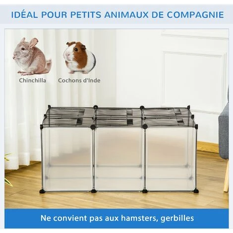PawHut Cage Parc Enclos Petits Animaux De Compagnie - Dim. 105L X 70l X 45H Cm - 16 Panneaux Résine PP Opaque, 6 Grilles Portes - Fils D'acier Noir - Noir 5 PawHut Cage Parc Enclos Petits Animaux De Compagnie - Dim. 105L X 70l X 45H Cm - 16 Panneaux Résine PP Opaque, 6 Grilles Portes - Fils D'acier Noir - Noir – Image 5