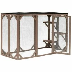 HELLOSHOP26 Enclos Extérieur Parc Pour Chat Bois Résistant 180 Cm 3 Zones De Repos - Bois