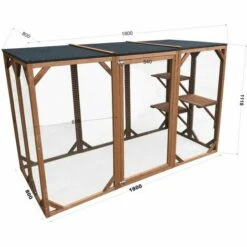 HELLOSHOP26 Enclos Extérieur Parc Pour Chat Bois Résistant 180 Cm 3 Zones De Repos - Bois -Polire Soldes Boutique 50674154 4