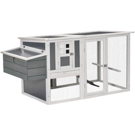 PawHut Poulailler Cottage Cage à Poules Sur Pied Dim. 162L X 76l X 79H Cm Multi-équipement Toit Polycarbonate Bois Sapin Blanc Gris - Gris 1 PawHut Poulailler Cottage Cage à Poules Sur Pied Dim. 162L X 76l X 79H Cm Multi-équipement Toit Polycarbonate Bois Sapin Blanc Gris - Gris