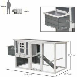 PawHut Poulailler Cottage Cage à Poules Sur Pied Dim. 162L X 76l X 79H Cm Multi-équipement Toit Polycarbonate Bois Sapin Blanc Gris - Gris 7 PawHut Poulailler Cottage Cage à Poules Sur Pied Dim. 162L X 76l X 79H Cm Multi-équipement Toit Polycarbonate Bois Sapin Blanc Gris - Gris -Polire Soldes Boutique 51254881 3