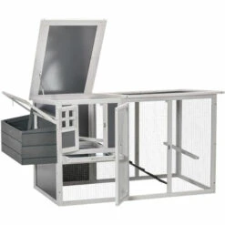 PawHut Poulailler Cottage Cage à Poules Sur Pied Dim. 162L X 76l X 79H Cm Multi-équipement Toit Polycarbonate Bois Sapin Blanc Gris - Gris 8 PawHut Poulailler Cottage Cage à Poules Sur Pied Dim. 162L X 76l X 79H Cm Multi-équipement Toit Polycarbonate Bois Sapin Blanc Gris - Gris -Polire Soldes Boutique 51254881 4