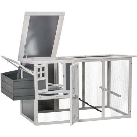 PawHut Poulailler Cottage Cage à Poules Sur Pied Dim. 162L X 76l X 79H Cm Multi-équipement Toit Polycarbonate Bois Sapin Blanc Gris - Gris 4 PawHut Poulailler Cottage Cage à Poules Sur Pied Dim. 162L X 76l X 79H Cm Multi-équipement Toit Polycarbonate Bois Sapin Blanc Gris - Gris – Image 4