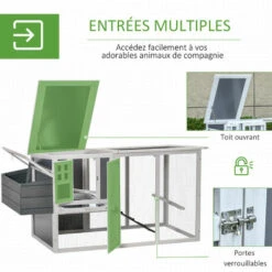 PawHut Poulailler Cottage Cage à Poules Sur Pied Dim. 162L X 76l X 79H Cm Multi-équipement Toit Polycarbonate Bois Sapin Blanc Gris - Gris 9 PawHut Poulailler Cottage Cage à Poules Sur Pied Dim. 162L X 76l X 79H Cm Multi-équipement Toit Polycarbonate Bois Sapin Blanc Gris - Gris -Polire Soldes Boutique 51254881 5