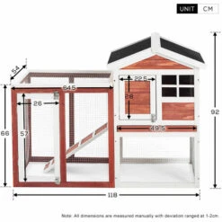 PECUTE Poulailler 118 X 54 X 92 Cm, En Bois De Sapin, Avec Nichoir Avec Support De Couvercle, Imprégné Résistant Aux Intempéries -Polire Soldes Boutique 54319367 5