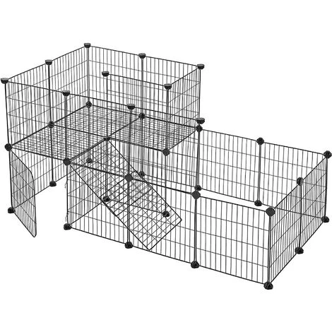 SONGMICS Clôture Pour Animaux Domestiques, 2 Niveaux, Enclos Modulable, Pour Petits Animaux, Lapins, Cochon D’Inde, Panneaux Grillagés, Usage Intérieur, 143 X 73 X 71 Cm, Noir LPI06H - Noir 1 SONGMICS Clôture Pour Animaux Domestiques, 2 Niveaux, Enclos Modulable, Pour Petits Animaux, Lapins, Cochon D’Inde, Panneaux Grillagés, Usage Intérieur, 143 X 73 X 71 Cm, Noir LPI06H - Noir
