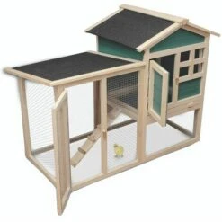 PRIVATE GARDEN Poulailler 2 à 4 Poules Avec Enclos - Clapier - Cage à Lapins Ou Rongeurs XXL 2 Étages En Bois Canadien - Vert Et Blanc