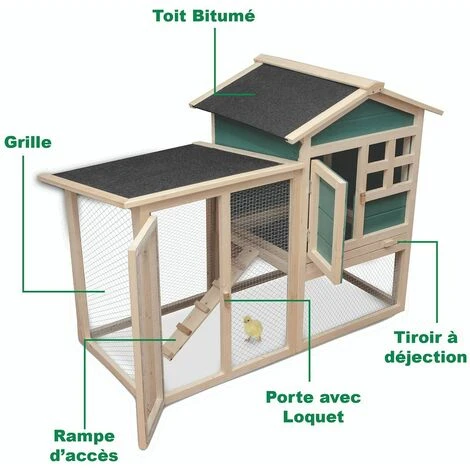 PRIVATE GARDEN Poulailler 2 à 4 Poules Avec Enclos - Clapier - Cage à Lapins Ou Rongeurs XXL 2 Étages En Bois Canadien - Vert Et Blanc 3 PRIVATE GARDEN Poulailler 2 à 4 Poules Avec Enclos - Clapier - Cage à Lapins Ou Rongeurs XXL 2 Étages En Bois Canadien - Vert Et Blanc – Image 3