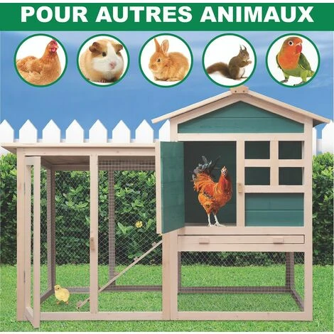 PRIVATE GARDEN Poulailler 2 à 4 Poules Avec Enclos - Clapier - Cage à Lapins Ou Rongeurs XXL 2 Étages En Bois Canadien - Vert Et Blanc 4 PRIVATE GARDEN Poulailler 2 à 4 Poules Avec Enclos - Clapier - Cage à Lapins Ou Rongeurs XXL 2 Étages En Bois Canadien - Vert Et Blanc – Image 4