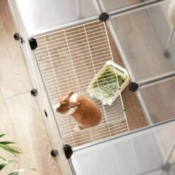 SONGMICS Parc Modulable Pour Cochon D'Inde, Cage Avec Escaliers, 143 X 73 X 91 Cm, Enclos Avec Panneaux, Pour Hamsters, Lapins, Petits Animaux, Transparent LPC005W01 - Transparent -Polire Soldes Boutique 55483261 3