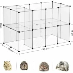 SONGMICS Parc Modulable Pour Cochon D'Inde, Cage Avec Escaliers, 143 X 73 X 91 Cm, Enclos Avec Panneaux, Pour Hamsters, Lapins, Petits Animaux, Transparent LPC005W01 - Transparent -Polire Soldes Boutique 55483261 5