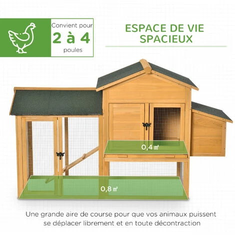 PawHut Poulailler Cottage Cage à Poules Sur Pied Dim. 168L X 75l X 103H Cm Multi-équipement Bois Sapin Pré-huilé - Orange 5 PawHut Poulailler Cottage Cage à Poules Sur Pied Dim. 168L X 75l X 103H Cm Multi-équipement Bois Sapin Pré-huilé - Orange – Image 5