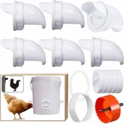 Yoouyida Mangeoire Poules Plastique Mangeoire Poules Automatique, 4 Ports DIY Mangeoire à Poulet Kit [Anti-Gaspillage] [Anti Nuisible] Abreuvoir A Poules Mangeoire Poussin Pour Seaux Tonneaux Bacs -Polire Soldes Boutique 60651924 4