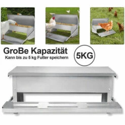 EINFEBEN Mangeoire Automatique Avec Couvercle Distributeur Automatique Auge Auge D’alimentation Résistante Aux Intempéries 5kg - Argent -Polire Soldes Boutique 63762220 2