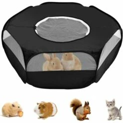 ROSIER Parc Pour Petit Animal Avec Couverture, Cage Pliable, Portable, Imperméable Et Respirante, Pour Lapin, écureuil, Chaton, Chiot, Chinchilla Et Hérisson (Noir),VEBTles