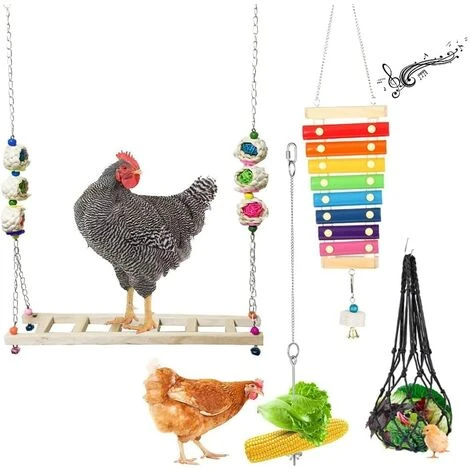BAICCCF Accessoire Poulailler Lot De 4 Jouets De Poulet Pour Accessoires De Poulailler, Balançoire De Poulet, Xylophone, Mangeoire à Suspendre Pour Légumes, étagère à Fruits De Poulet Pour Coq De Volaille, Grand Oiseau, Perroquet, Cadeau De Divertissement. 1 BAICCCF Accessoire Poulailler Lot De 4 Jouets De Poulet Pour Accessoires De Poulailler, Balançoire De Poulet, Xylophone, Mangeoire à Suspendre Pour Légumes, étagère à Fruits De Poulet Pour Coq De Volaille, Grand Oiseau, Perroquet, Cadeau De Divertissement.