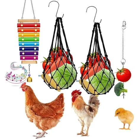 BAICCCF Accessoire Poulailler Lot De 4 Jouets De Poulet Xylophone Pour Poulailler, Brochettes De Légumes, Porte-fruits, Mangeoire Suspendue Pour Légumes Pour Accessoires De Poulailler, Jouets De Cloches De Poulet Pour Poules 1 BAICCCF Accessoire Poulailler Lot De 4 Jouets De Poulet Xylophone Pour Poulailler, Brochettes De Légumes, Porte-fruits, Mangeoire Suspendue Pour Légumes Pour Accessoires De Poulailler, Jouets De Cloches De Poulet Pour Poules
