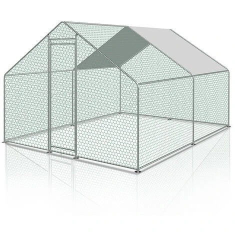 VINGO Poulailler 3x4x2m Enclos Extérieur Avec Serrure Enclos Extérieur Clapier Pour Petits Animaux En Acier Galvanisé - Argent 1 VINGO Poulailler 3x4x2m Enclos Extérieur Avec Serrure Enclos Extérieur Clapier Pour Petits Animaux En Acier Galvanisé - Argent