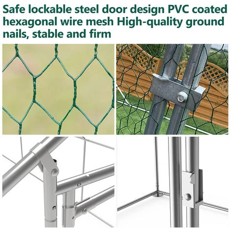 VINGO Poulailler 3x4x2m Enclos Extérieur Avec Serrure Enclos Extérieur Clapier Pour Petits Animaux En Acier Galvanisé - Argent 2 VINGO Poulailler 3x4x2m Enclos Extérieur Avec Serrure Enclos Extérieur Clapier Pour Petits Animaux En Acier Galvanisé - Argent – Image 2