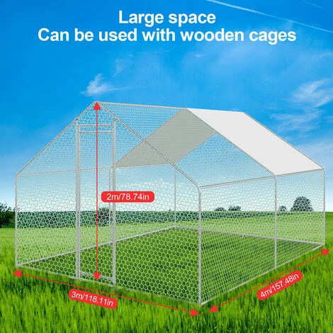 VINGO Poulailler 3x4x2m Enclos Extérieur Avec Serrure Enclos Extérieur Clapier Pour Petits Animaux En Acier Galvanisé - Argent 4 VINGO Poulailler 3x4x2m Enclos Extérieur Avec Serrure Enclos Extérieur Clapier Pour Petits Animaux En Acier Galvanisé - Argent – Image 4