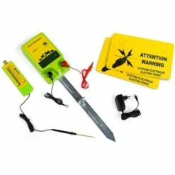 IDMARKET Kit Complet Clôture électrifiable + électrificateur Filet à Poules 12 M + Porte 6 Piquets Double Pointe -Polire Soldes Boutique 65388776 4