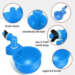 AOUGO 4 Pcs,Abreuvoir Poules,Abreuvoirs Automatiques De Poulet,Volaille Automatique Abreuvoir,Abreuvoir En Plastique Bleu,Outil D'Abreuvement Pour Volaille,Convient Aux Poulets,Canards,Volailles, Oiseaux -Polire Soldes Boutique 65393000 3