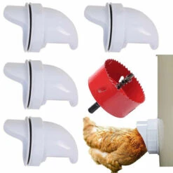 DENUOTOP Mangeoire Poules Automatique, Avec 6 Ports Et Scie Cloche, éTanche à La Pluie, Mangeoire à Poulet Sans DéChetsConvient Aux Seaux, Seaux, Boîtes, Auges, Mangeoires à Poulets Zéro Déchet